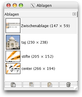 Ansicht des Dialoges Ablagen